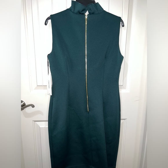 Calvin Klein Emerald Green Ruffle-Neck Sheath Dress - Picture 6 of 9
